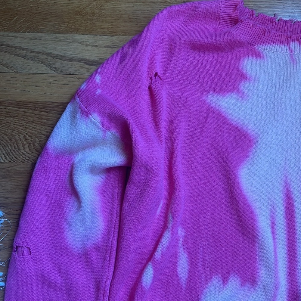 Fate szS tie die distressed cotton sweater. Pink/white - Picture 3 of 8